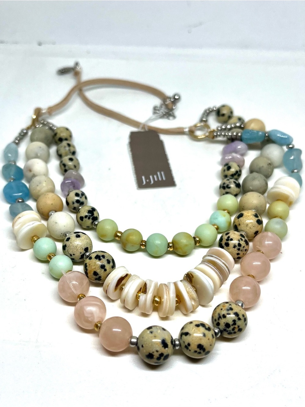 J. Jill Layered Pastel Bead Necklace — Pink, Green, Blue, Cream